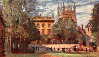 Corpus Christi College und Merton Tower, von Christ Church Meadows, 1903 von John Fulleylove